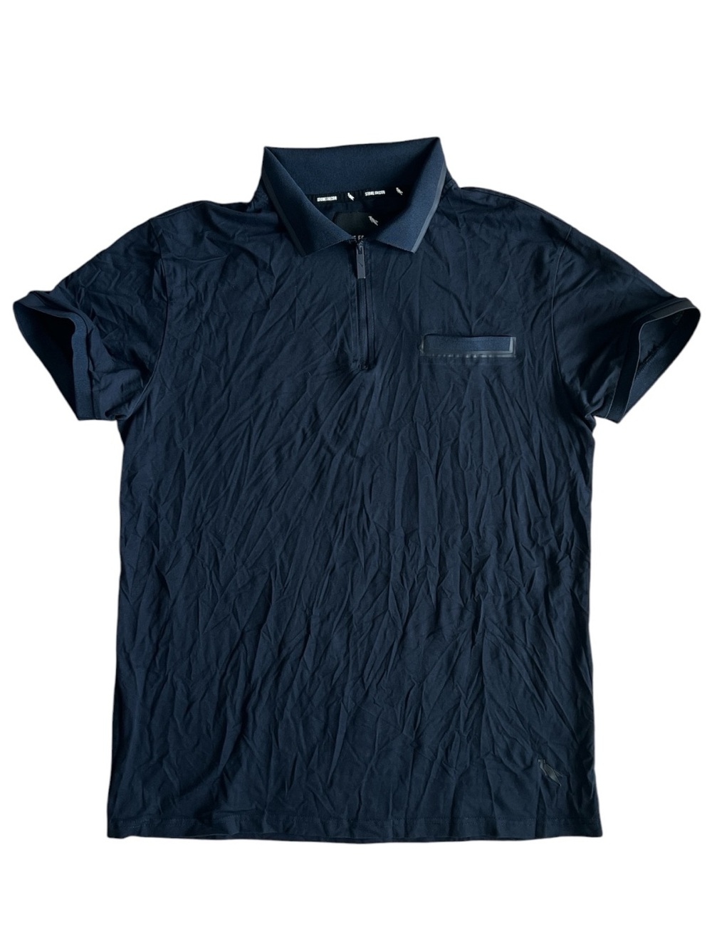 Stone Falcon Men's Navy Short-Sleeve Zip Polo with Contrast Collar Size Large